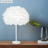 Minimalist 1-Head White Oval Table Lamp - Layered Feather Night Light 12/16 Width