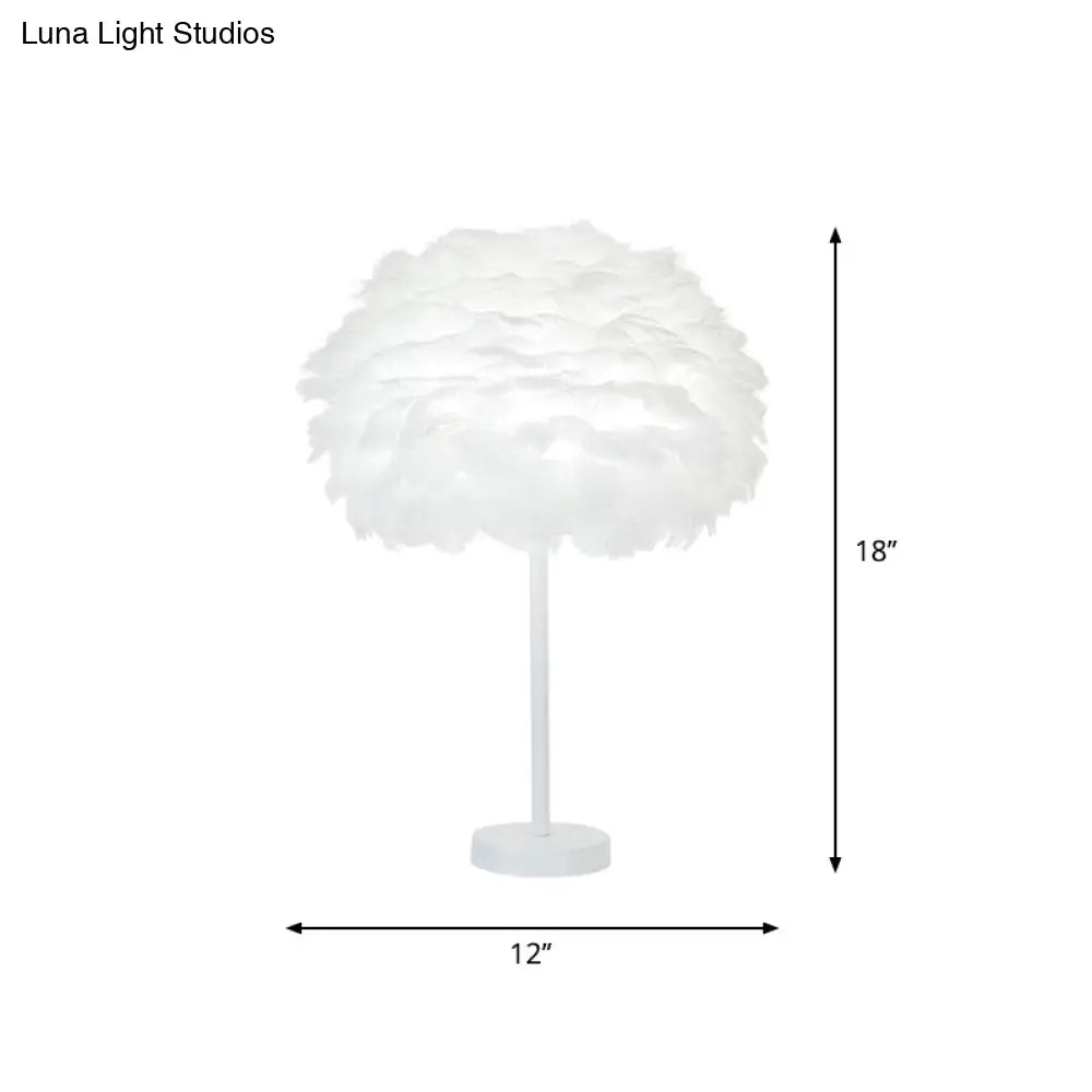 Minimalist 1-Head White Oval Table Lamp - Layered Feather Night Light 12/16 Width