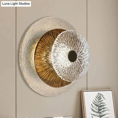 Minimalist 1-Light Brown Ribbed Glass Bell Sconce Wall Mount Lamp For Living Room