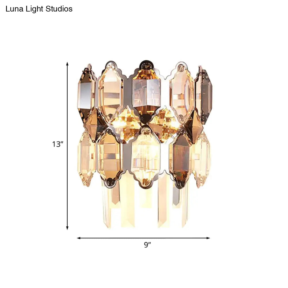 Minimalist 2-Tier Crystal Sconce Lamp - 2 Heads Clear Living Room Wall Lighting Fixture