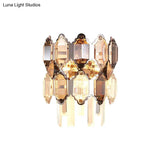 Minimalist 2-Tier Crystal Sconce Lamp - 2 Heads Clear Living Room Wall Lighting Fixture