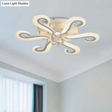 Minimalist 6-Head Acrylic Led Semi Flush Light With Crystal Droplet - White Finish