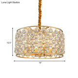 Minimalist 6-Light Crystal Ball Pendulum Chandelier In Gold Finish - Lattice Diamond Design For