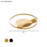 Minimalist Acrylic Circle Flush Mount Lamp In Black/Gold With Led 16/19.5 Inch Wide Wave Pattern