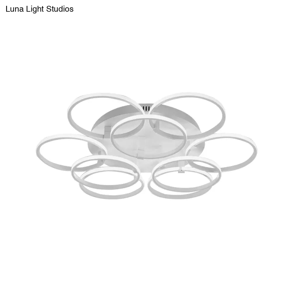 Minimalist Acrylic Semi Flush Ceiling Light For Living Room - Multi Ring Design 3/9/12 Lights White