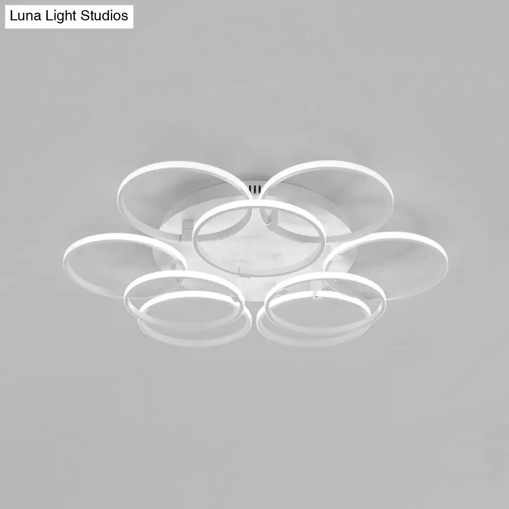 Minimalist Acrylic Semi Flush Ceiling Light For Living Room - Multi Ring Design 3/9/12 Lights White