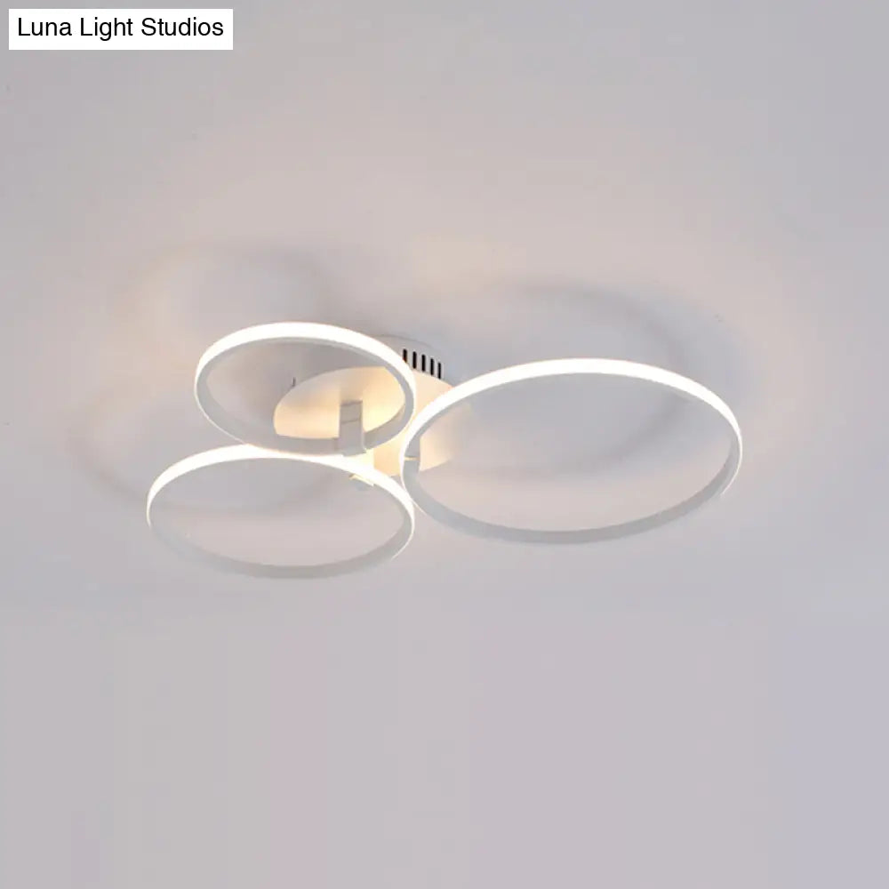 Minimalist Acrylic Semi Flush Ceiling Light For Living Room - Multi Ring Design 3/9/12 Lights White