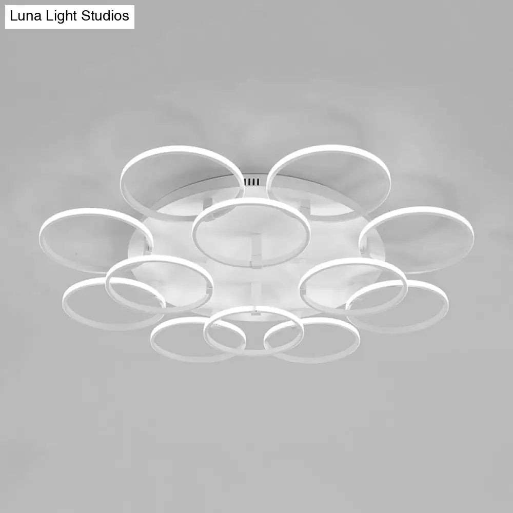 Minimalist Acrylic Semi Flush Ceiling Light For Living Room - Multi Ring Design 3/9/12 Lights White