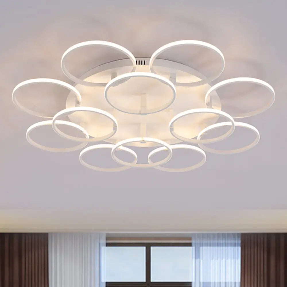 Minimalist Acrylic Semi Flush Ceiling Light For Living Room - Multi Ring Design 3/9/12 Lights White