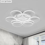 Minimalist Acrylic Semi Flush Ceiling Light For Living Room - Multi Ring Design 3/9/12 Lights White