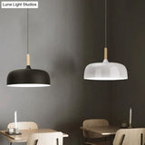 Minimalist Aluminum Round Hanging Pendant Light With Wooden Tip - Ideal For Restaurants