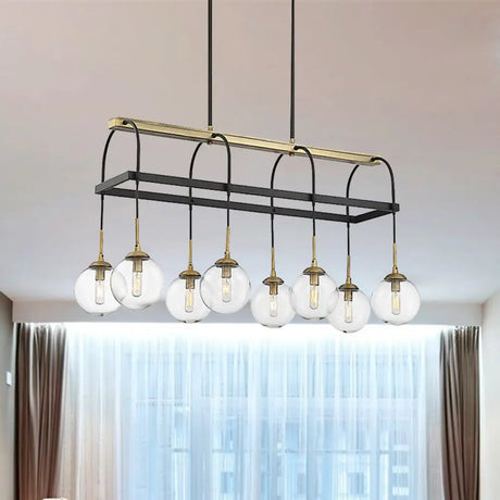 Minimalist Arch Island Pendant Clear Glass 8 Bulbs Hanging Light In Black And Gold Black-Gold