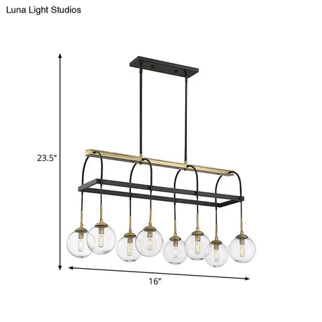 Minimalist Arch Island Pendant Clear Glass 8 Bulbs Hanging Light In Black And Gold