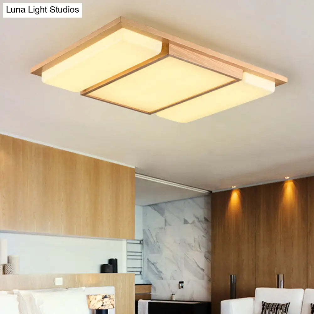 Minimalist Ash Wood Led Flush Mount Ceiling Lamp For Living Room 3 / Remote Control Stepless Dimming
