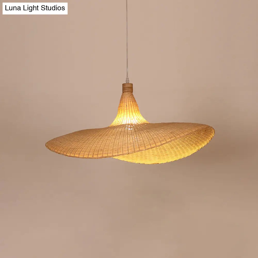 Minimalist Bamboo Lotus Leaf Suspension Pendant Light - 1 Head Wood Ceiling Fixture