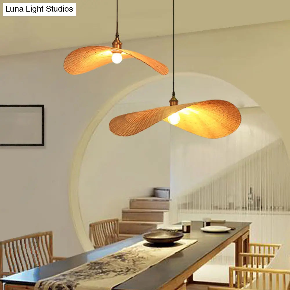 Minimalist Bamboo Lotus Leaf Suspension Pendant Light - 1 Head Wood Ceiling Fixture