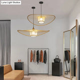 Minimalist Bamboo Lotus Leaf Suspension Pendant Light - 1 Head Wood Ceiling Fixture
