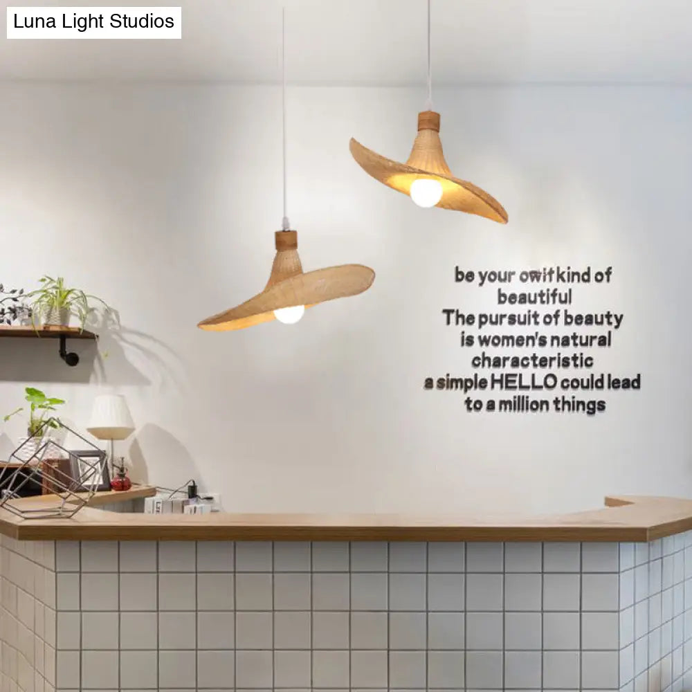 Minimalist Bamboo Lotus Leaf Suspension Pendant Light - 1 Head Wood Ceiling Fixture