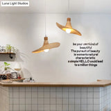Minimalist Bamboo Lotus Leaf Suspension Pendant Light - 1 Head Wood Ceiling Fixture