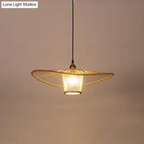 Minimalist Bamboo Lotus Leaf Suspension Pendant Light - 1 Head Wood Ceiling Fixture