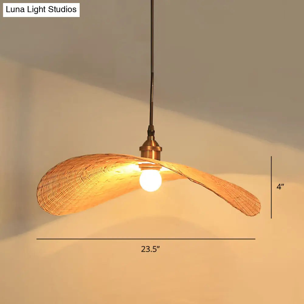 Minimalist Bamboo Lotus Leaf Suspension Pendant Light - 1 Head Wood Ceiling Fixture