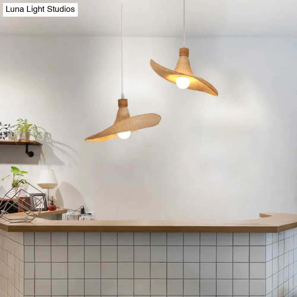 Minimalist Bamboo Lotus Leaf Suspension Pendant Light - 1 Head Wood Ceiling Fixture