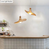 Minimalist Bamboo Lotus Leaf Suspension Pendant Light - 1 Head Wood Ceiling Fixture