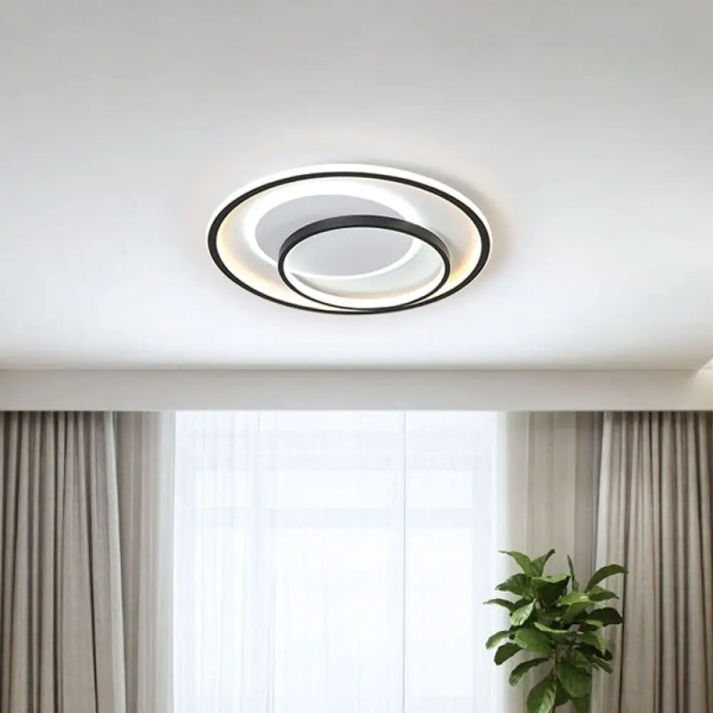 Minimalist Bedroom Led Ceiling Lamp: Multi - Square/Round/Rectangle Flush Light In Black Or White