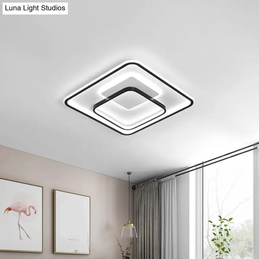 Minimalist Bedroom Led Ceiling Lamp: Multi - Square/Round/Rectangle Flush Light In Black Or White