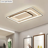 Minimalist Bedroom Led Ceiling Lamp: Multi - Square/Round/Rectangle Flush Light In Black Or White