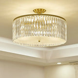 Minimalist Bedroom Sparkle: Clear Crystal Drum Semi-Flush Mount Ceiling Light With A Design / 21.5’