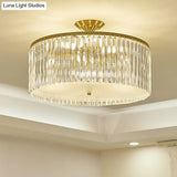 Minimalist Bedroom Sparkle: Clear Crystal Drum Semi-Flush Mount Ceiling Light With A Design / 21.5