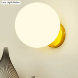 Minimalist Bedside Sconce Light With White Glass Ball And Gold Wall Mount
