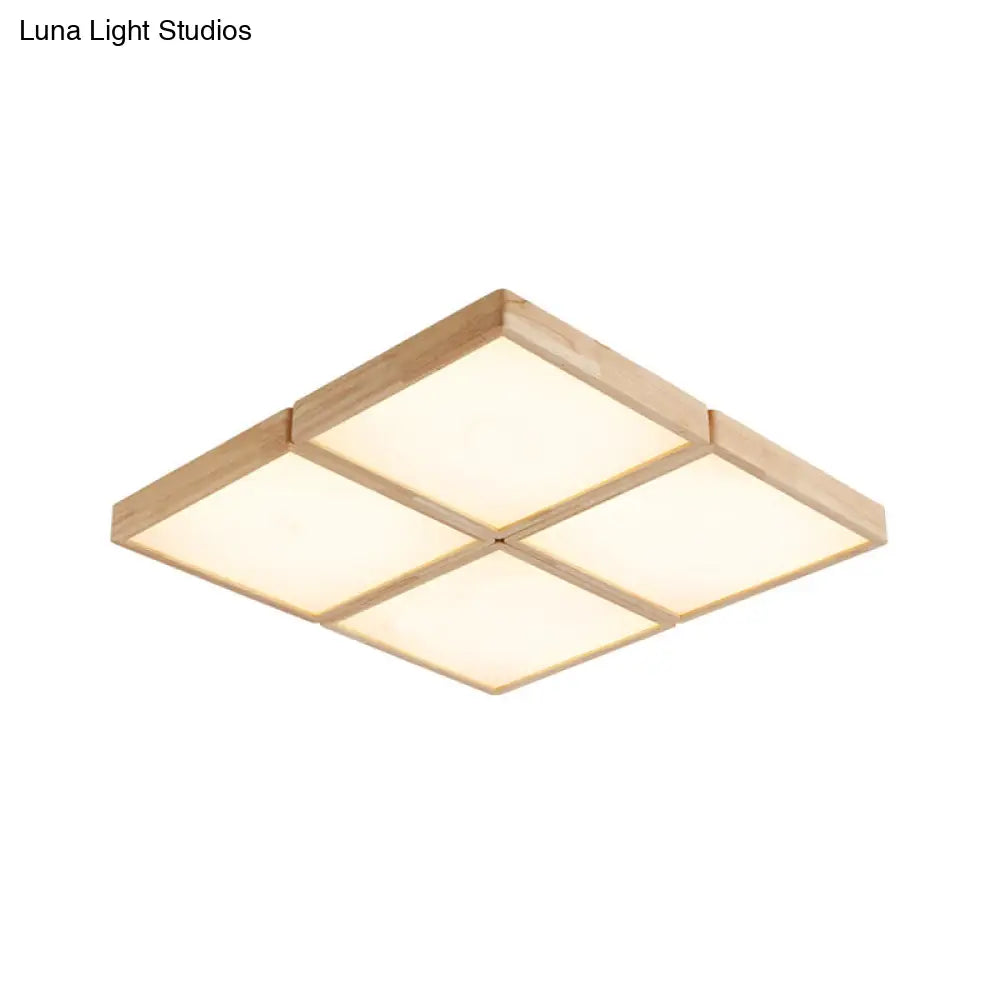Minimalist Beige Geometric Flush Mount Ceiling Light With Acrylic Diffuser - 4/6 Lights