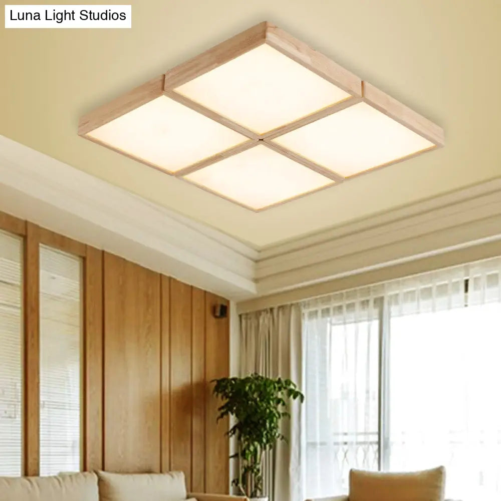Minimalist Beige Geometric Flush Mount Ceiling Light With Acrylic Diffuser - 4/6 Lights