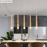 Minimalist Beige Multi-Pendant Dining Room Light With Square Wood Shades - 3/5 Heads
