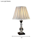 Minimalist Bell Nightstand Lamp - Cream Gray With Translucent Crystal Base 1 Light Fabric Night