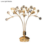 Minimalist Beveled Crystal Nightstand Lamp - 3-Light Gold Desk Lighting With Pedestal