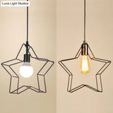 Minimalist Black/Bronze Metal Wire Pendant Lighting For Living Room - Star Ceiling Hanging Light