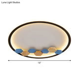 Minimalist Black Ceiling Mounted Led Flush Lamp With Leaf/Geometric Deco - Round/Square Design