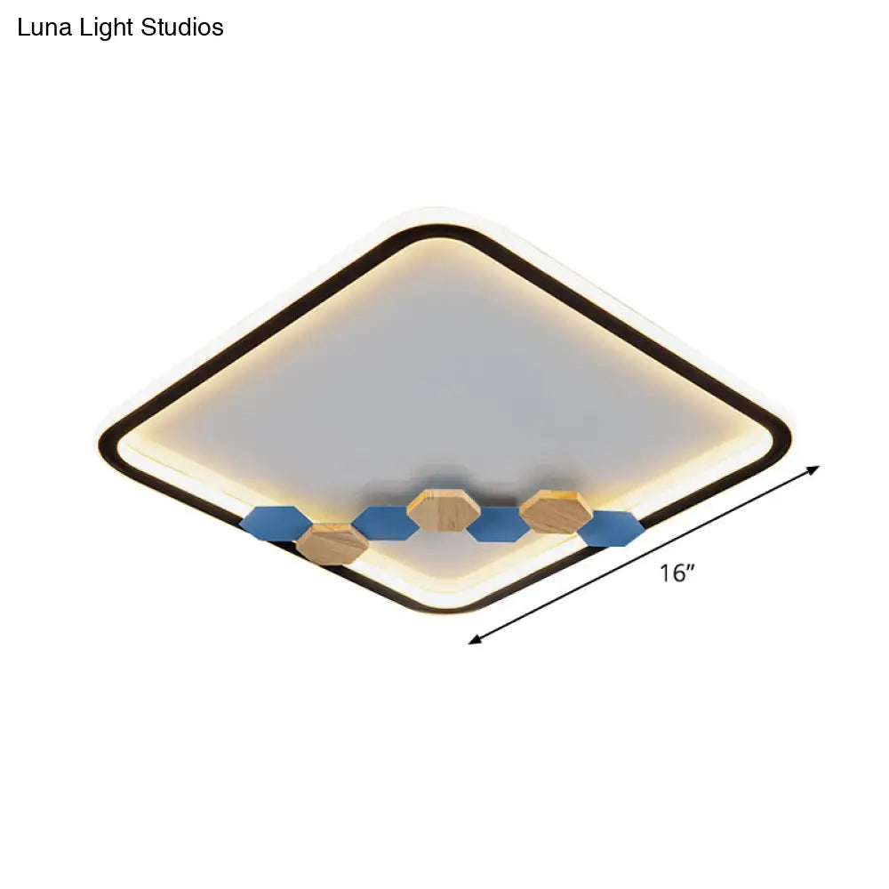 Minimalist Black Ceiling Mounted Led Flush Lamp With Leaf/Geometric Deco - Round/Square Design