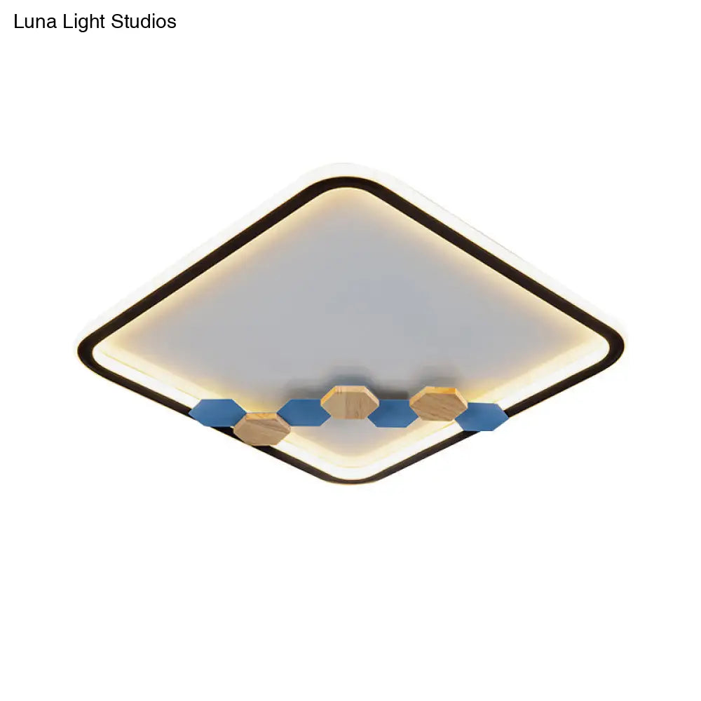 Minimalist Black Ceiling Mounted Led Flush Lamp With Leaf/Geometric Deco - Round/Square Design