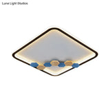 Minimalist Black Ceiling Mounted Led Flush Lamp With Leaf/Geometric Deco - Round/Square Design