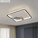 Minimalist Black Ceiling Mounted Led Flush Lamp With Leaf/Geometric Deco - Round/Square Design