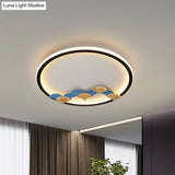 Minimalist Black Ceiling Mounted Led Flush Lamp With Leaf/Geometric Deco - Round/Square Design