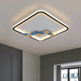 Minimalist Black Ceiling Mounted Led Flush Lamp With Leaf/Geometric Deco - Round/Square Design /