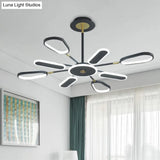 Minimalist Black Chandelier Lamp For Bedroom – 6/8 Bulbs Ellipse Metallic Shade Ceiling Light