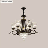 Minimalist Black Crystal Block Chandelier With Curvy Arm - 6/8-Bulb Ceiling Pendant Light