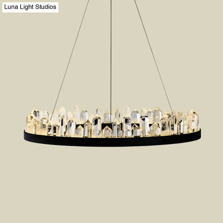Minimalist Black Crystal Ring Led Ceiling Pendant Light Kit - Ideal For Living Room