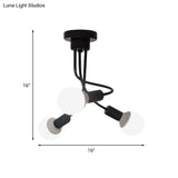 Minimalist Black Curved Arm Semi Flush Mount Light 3/5 Bulbs Iron Ceiling Lamp